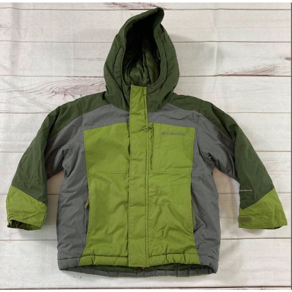 Columbia Sportswear Kids Green Gray Hooded Full Zip Windbreaker Jacket Size 4/5